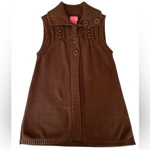 Girls J. Khaki Sleeveless Knit Sweater Vest Button Collar Top Open Brown Large